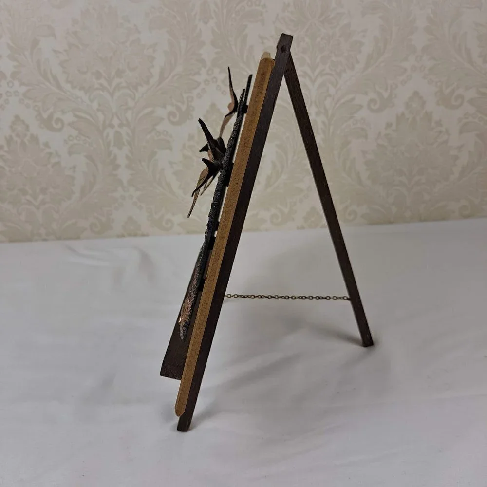 Birds in Flight, Copper on Wood with Wooden Easel or Wall Hanging Vintage